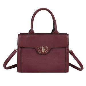 Sac &agrave; Main pour Femme Vionna Bi-Mati&egrave;re avec Anses Rigides et Fermoir Tournant Gallantry Bordeaux