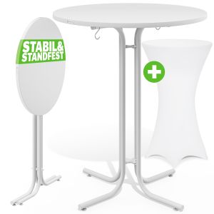 Table haute blanche 110x80cm + housse de table haute blanche Ø80cm