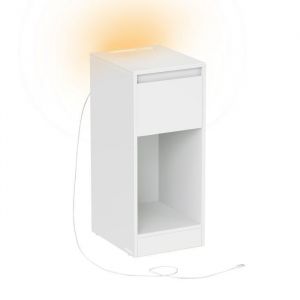 Table de Chevet &Eacute;troite, Table d&rsquo;Appoint, avec &Eacute;clairage LED, 1 Port USB-A, 1 Port USB-C, Tiroir et Compartiment Ouvert, pour Chambre, Salon, Blanc
