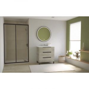 Meuble salle de bain à poser ALASKA -80cm - Bois - 3 Tiroirs - Miroir ALEXINE