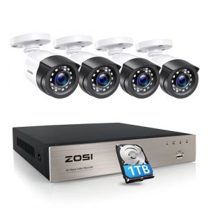 Zosi 8CH 1080P H.265+ DVR 1TB Disque dur et 4pcs 2.0MP Caméra de Surveillance Extérieur 20M Vision Nocturne, Alerte Instantanée