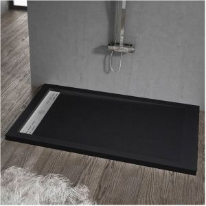 Stano Receveur de douche 80 x 140 cm extra plat ELITE en r&eacute;sine surface ardois&eacute;e noir - Noir