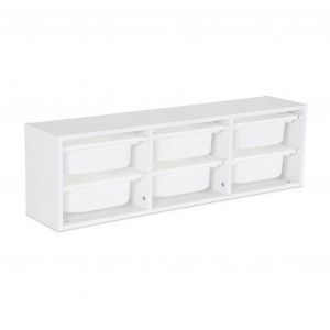 Meuble rangement enfant, blanc, 6 bacs plastique