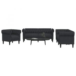 VidaXL Ensemble de canapés 3 pcs noir tissu