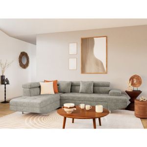 Bestmobilier - Margaux - canapé d'angle gauche 5 places convertible avec coffre et têtières réglables en velours texturé