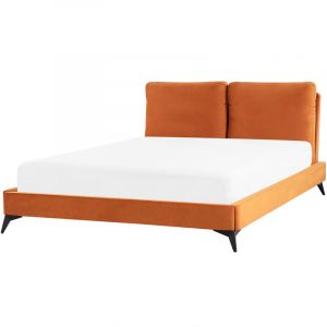 Beliani Lit Double 160 x 200 cm en Velours Orange et Bois pour Tout Type de Matelas Melle