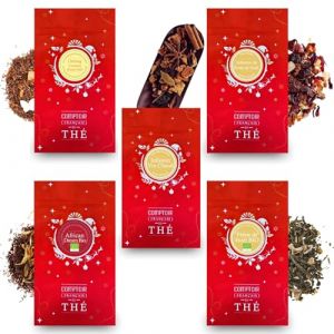 COMPTOIR FRANÇAIS DU THÉ | Assortiment de Thés et Infusions de Noël en vrac | 5 sachets refermables de 20g pour varier les plaisirs