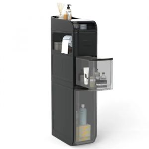 COSTWAY Meuble de Salle de Bain &Eacute;troit avec 2 Tiroirs, Roues, Porte-Papier, &Eacute;tag&egrave;re Sup&eacute;rieure pour Salle de Bain, Cuisine, Noir