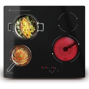 Plaque Induction CoverCook CKTE406 Minuteur 60cm 4 Foyers 6000W 220V Verre C&eacute;ramique Noir