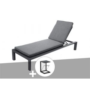Transat en aluminium &Eacute;vasion Anthracite/Graphite avec table d'appoint - Hesp&eacute;ride