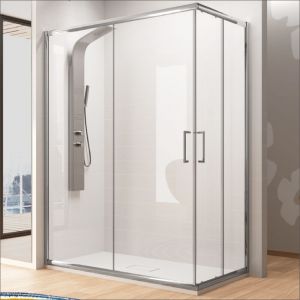 Paroi de douche accès en angle 2 verres fixes + 2 portes coulissantes BELLA 90 x 70 cm