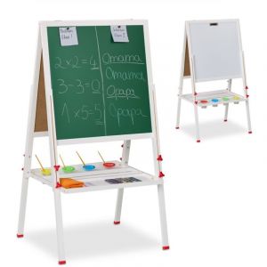 Relaxdays Tableau pour Votre Enfant, Double Face, magnétique, Hauteur réglable, 122-160 x 65 x 69 cm, Blanc