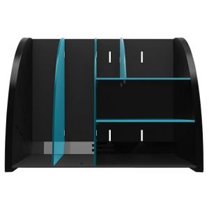 Exacompta R&eacute;f. 394505D - 1 ORGANISEUR de bureau, Organizer NeoDeco, accessoire de bureau multifonctionnel 6 compartiments A4, A5, A6 vertical/couch&eacute; - Prof 36 x l 29,5 x h 6cm, noir/bleu canard