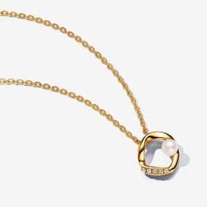 Pandora Collier Cercle Organique Pavé et Perle de Culture - Taille 45 cm