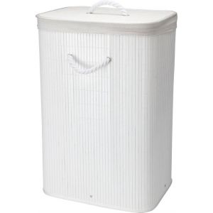Solutions de rangement Panier &agrave; linge - bois de bambou - avec couvercle - blanc - 40 x 30 x 60 cm - 70 litres - pliable