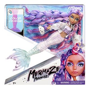 Mga entertainment Mermaze Mermaidz - KISHIKO - Poupée mannequin sirène de collection avec 1 queue qui change de couleur, des cheveux rose & violets, tenues & accessoires & est articulée pour poser – 4 ans +