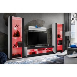 Ensembles de meubles Tivoli Grande, Blanc/Noir, Largeur 290cm x Hauteur 159cm x Profondeur 35cm, led rgb, pour Salon, Chambre - Komodee