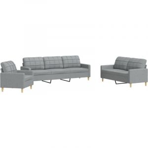 VidaXL Ensemble de canapés 3 pcs gris clair tissu, canapé, siège de canapé, canapé relax, canapé confort, fauteuil de télévision