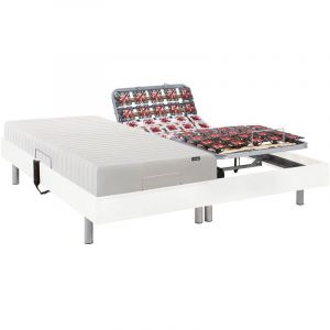 Lit &eacute;lectrique relaxation tout plots matelas accueil latex - 2 x 90 x 200 cm - Blanc - ETHER de DREAMEA