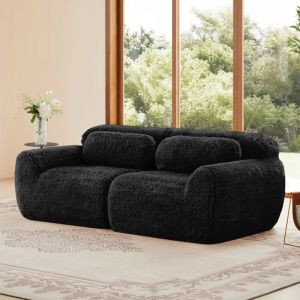 Canape angle convertible -Tissu velours doux - Conception modulaire - Combinable - Coussin inclus -Aucun assemblage requis- 2 places - noir - A
