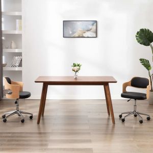 VidaXL Chaise Pivotante à Dîner Bois Courbé et Similicuir Noir 1 pc Modèle 4