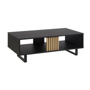 Meublorama - Table basse robuste collection loft Coloris noir et ch&ecirc;ne. Pieds en m&eacute;tal noir