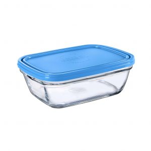 Duralex Freshbox|Boite de conservation alimentaire rectangle avec couvercle en plastique bleu 1,1 L|1 Unit&eacute;|Verre ultra r&eacute;sistant aux rayures, Compatible Micro-ondes et Lave-Vaisselle, Made in France