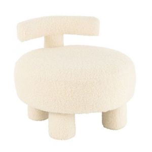 J-Line Pouf rond avec dossier en tissu bouclette Blanc 52x52x49 cm