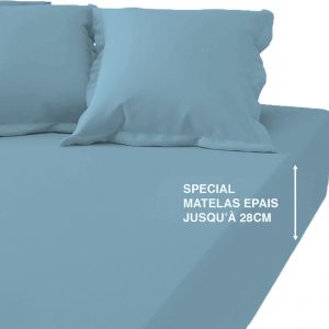 Drap-housse grand bonnet coton TERTIO - Bleu Lagon