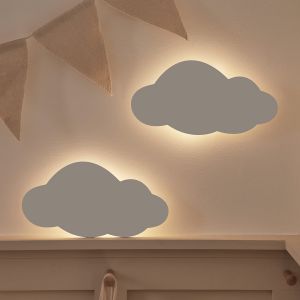 Lights4Fun 2 Appliques Murales Rechargeables Silhouette Nuage avec T&eacute;l&eacute;commande