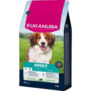 Eukanuba Life Care Croquettes Chien Adulte Petite Moyenne Races 1à7 ans, Riche en Agneau & Riz hautement digestible, L-carnitine, Oméga 3&6, FOS, MOS, Sans colorants, arômes artificiels ni OGM – 12 kg
