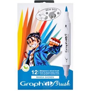 Graph'it BRUSH Set de 12 marqueurs à l'alcool double pointe - Manga Shonen