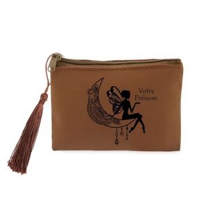 Porte Monnaie et cles Marron fee Astro Lune Personnalisable
