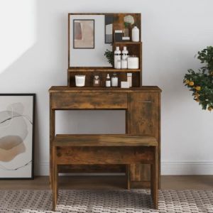 Coiffeuse avec miroir Chêne fumé 86,5x35x136 cm The Living Store Brun