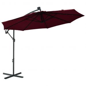 VidaXL Parasol déporté à LED et mât en acier Rouge bordeaux