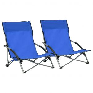 VidaXL Chaises de plage pliables 2 pcs Bleu Tissu Bleu