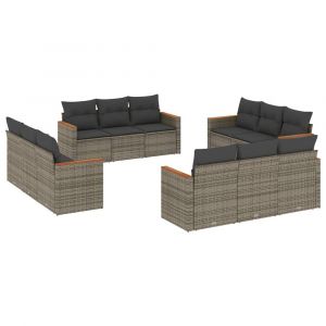 VidaXL Salon de jardin avec coussins 12 pcs gris résine tressée
