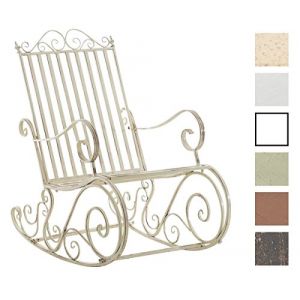 Image de CLP Fauteuil Bascule en Fer Forgé SMILLA, Chaise de Jardin, Style Bascule avec Dossier Haut et Accoudoirs, Hauteur Assise 33 cm, Meuble de Jardin, Couleurs au Choix: crème Antique