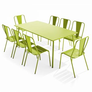 Oviala Ensemble table de jardin et 8 chaises bistrot en acier vert - Palavas - Vert