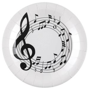 Ruedelafete Paquet de 10 Assiettes Musique Clé de sol, Blanc