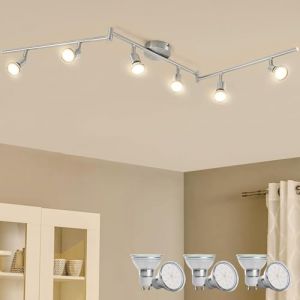 Plafonnier LED Bojim 6 Spots Orientables GU10 Lampe Nickel Mat pour Int&eacute;rieur