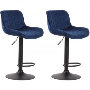 CLP Lot de 2 Tabourets de bar Lentini en Velours Piètement en Métal Hauteur réglable Pivotant, Bleu-Noir