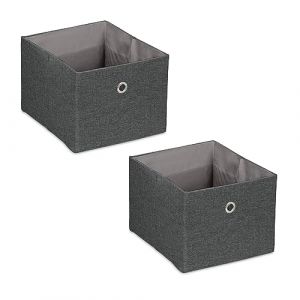 Relaxdays Boîtes de Rangement, Petites caisses en Tissu, Lot de 2, HxLxP : 16 x 20,5 x 25 cm, bacs Pliables, Gris foncé