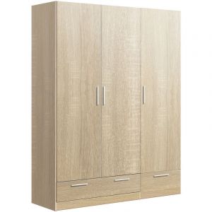 Pegane Armoire / placard de rangement de 3 portes + 2 tiroirs coloris Chêne Cambrian - longueur 152 x profondeur 51 x hauteur 2