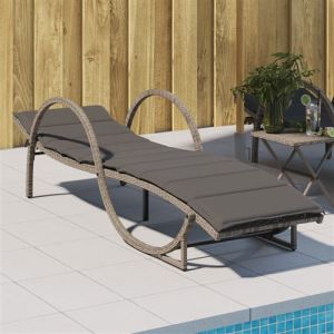 VidaXL Chaise longue avec coussin gris 60x199x42 cm résine tressée, lit de bronzage, chaise longue inclinable, lit de jour d'extérieur