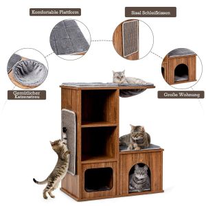 Coast Meuble pour chat avec tapis grotte Maison de jeu pour chat Arbre à chat en bois Arbre à chat à grimper 69x39x 80.5 cm