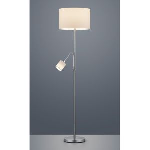 Trio Leuchten Lampadaire Hotel 403900201 - Métal nickel mat - Abat-jour en tissu blanc - 1 ampoule E27 et 1 ampoule E14