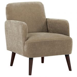 DRAWER Fauteuil rétro en chenille pieds bois foncé - Brooks - Couleur - Taupe