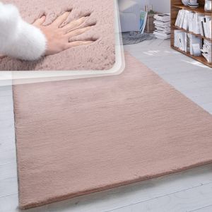 Paco Home - Tapis Poils Longs Salon Fausse Fourrure Très Douce Uni En Diff. Coloris Et Tailles Pink, 120 cm rond
