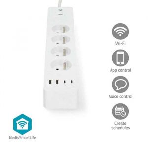 Conecticplus Multiprise connectée - 4 prises - 2 USB - 2 USB-C PD3.0 20W - 2m blanche
